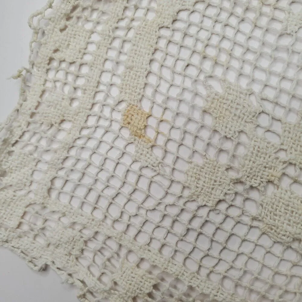 Antique Needle Lace Doilies 2 Cream Rectangle Handmade Floral Swirl Victorian